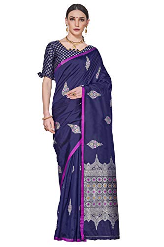 Glory Sarees Women’s Banarasi Silk Saree With Blouse Piece (Kara140_Navy)