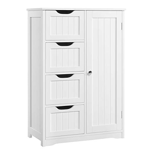 Topeakmart Free-Standing Cabinet Wooden Bathroom Cabinet Storage Cabinets Four Drawers and Cupboard for Bathroom and Kitchen