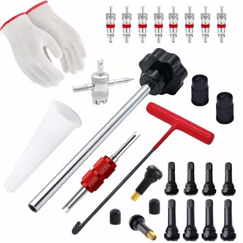 Valve Stem & Core Removal Replacement Tool Kit,Tire Valve Stem Installation Tool without Tire Removal, 2-in-1 Valve Stem Caps & Core Wrench,With 5 TR413/5 TR414, for Cars Motorcycles Lawn Mowers ATVs