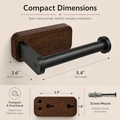 Modern Wood Toilet Paper Holder Wall Mounted for Rustic Farmhouse Bathroom - 1