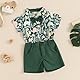 ESSECMBS Kleinkind Baby Jungen Sommer Niedliche Dinosaurier Bekleidungsset 2PCS Kurzarm Revers Kragen Button-Down-Hemden Bluse Einfarbige Kurze Hose Jungen Gentleman Kleidung (Dunkelgrün 1, 3-4 Jahre)