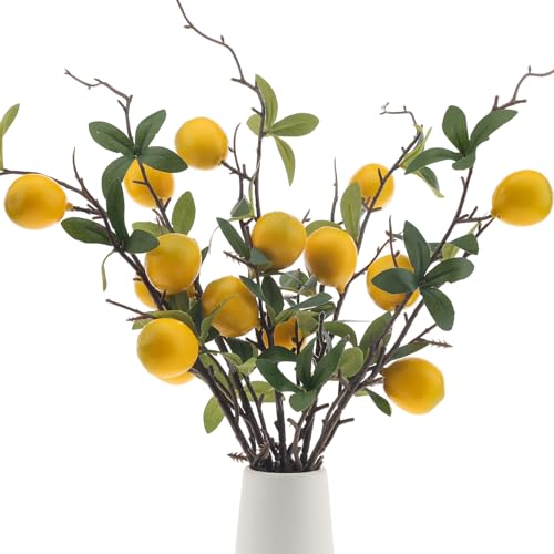 Woration 5PCS Simulation Lemon Branches Fake Fruit Yellow Decoration 19.3
