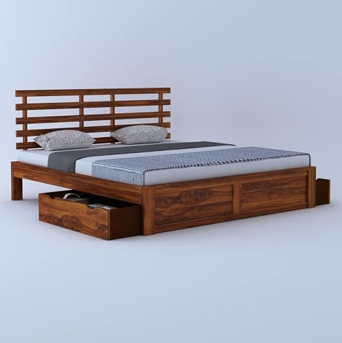 Image of Furniture Strap SolidWood Queen Size Bed with 2 Drawers Storage for Bedroom /1Year Warranty Solid Wood Queen Drawer Bed | Finish Color - Brown, DIY