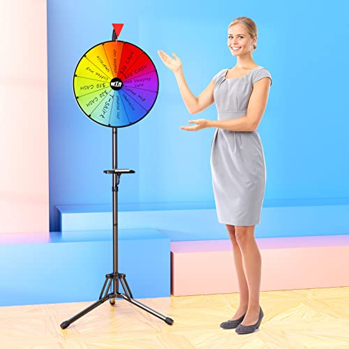 16 Inch Prize Wheel - Spinning Wheel With Folding Tripod Floor Stand, Height Adjustable Wheel Spinner, 12 Color Slots Raffle Wheel With 2 Dry Erase Markers & Eraser For Carnival, Fortune Spinning Game #TOP6
