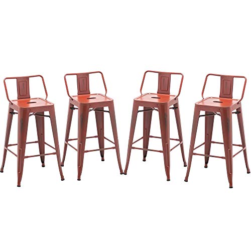 Haobo Home 30" Metal Bar Stools Industrial Barstools Counter Height Stools For Indoor/Outdoor Barstools [Set Of 4] (30", Low Back Distressed Red) #TOP1