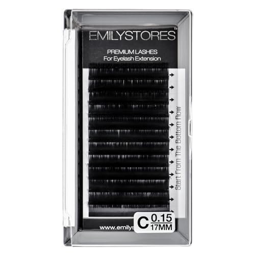 EMILYSTORES Eyelash Extensions 0.15mm Thickness C Curl 17mm Length Individual Volume Natural Eyelashes For Lash Extensions(0.15,C,17mm)