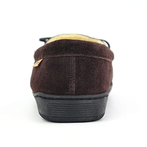 Pamir Men's Genuine Suede Faux Fur Lined Slip On Moccasin Slippers Indoor Outdoor Brown 9M Us #TOP6