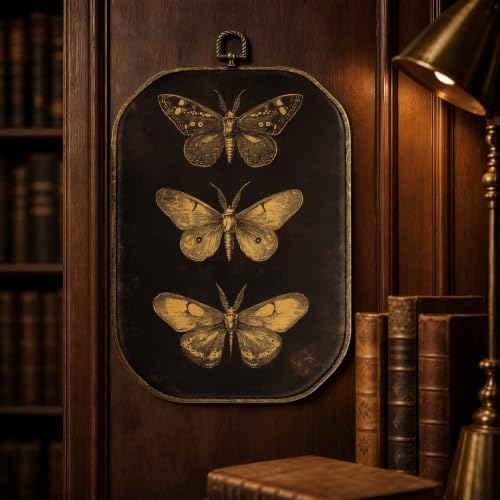 Bekecidi Vintage Three Butterfly Wall Art Framed, Octagon Canvas Hanging, Dark Academia & Cottagecore Decor, 10.2 x 7.1 Inch - 3