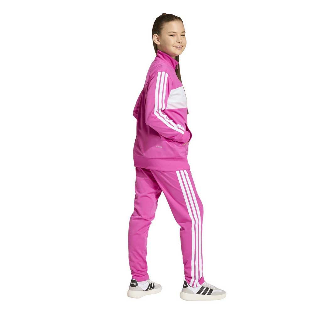 adidas Unisex Kinder SEASONAL ESSENTIALS TIBERIO 3 STRIPES TRICOT TRACKSUIT, semi lucid fuchsia/bright yellow, 13-14 Years
