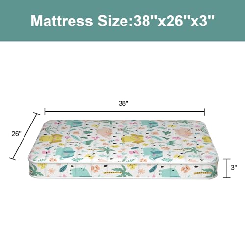Image of 3 Inch Mini Mattress, 38 inch Lx26 W Mattress, Toddler Mattress with No Gaps Edge Reinforcement High Density Foam, Odorless and Steady, Elephant