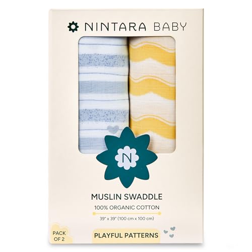Image of NINTARABABY Swaddles - 100% Organic Muslin Cotton, Pack of 2, 39 inch x 39 inch