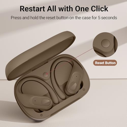 Image of occiam Wireless Earbuds Bluetooth Headphones Ear Buds 96Hrs Playback Sport Over-Ear Waterproof Wireless Headphones Earphones with Earhooks ENC Mics Clear Call for Sport Running Workout Brown