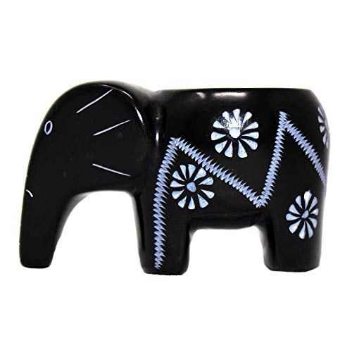 Global Crafts Handmade Elephant Soapstone Tealight Sculpture, Made in Kenya (KSAETL-BK)