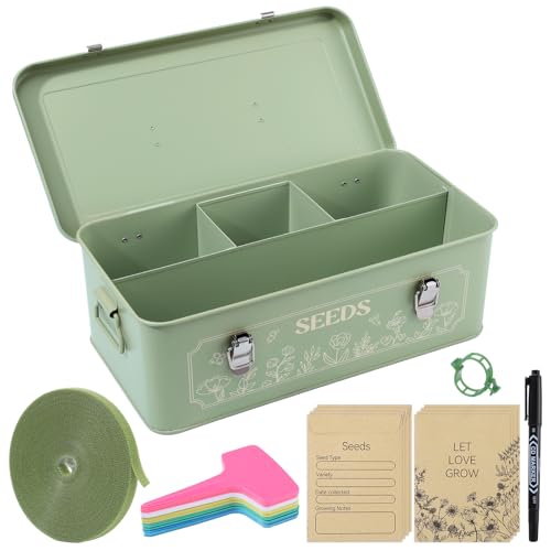 Pimoys Seed Storage Organizer, Seed Saving Box with Lid, Metal