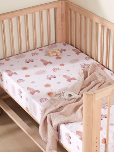 Image of TILLYOU Baby Crib Sheets for Boys Girls, Super Soft Toddler Bed Sheets, 2 Pack Sheets for Standard Crib Mattress 28x52in, Block car
