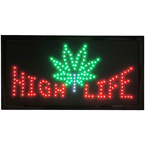 High Life LED Display Digital Sign with Pot Leaf Wired with On/Off Switch (19