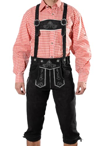 Bayerische Herren Trachten Lederhose, Trachtenlederhose mit Trägern, Oktoberfest in Schwarz Größe 52