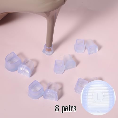 Image of cobee 8 Pairs High Heel Protectors, 4 Sizes Heel Caps for High Heels, Heel Repair Cover Heel Stoppers Perfect for Grass Wedding Gravel Wetlands Outdoor Events(Transparent)