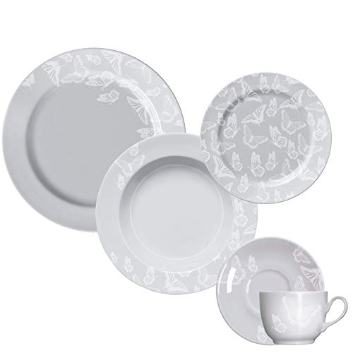 Jogo Jantar/Chá 30 Peças - Capri - Borboletas, Germer 2740025.05.53866, Branco/Decorado, Germer, 274