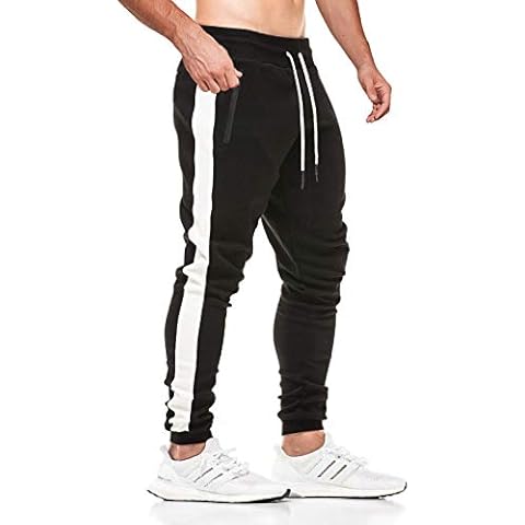 JustSun Mens Joggers Tracksuit Bottoms for Mens Jogging Bottoms Men Gym Casual Sports Running Trousers Training Workout Sweatpants Sportswear Cuffed Zip Pockets Black XL Cover