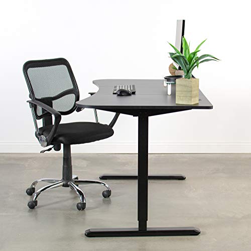 Vivo Electric Height Adjustable 63 X 32 Inch Stand Up Desk, Complete Active Workstation With 3 Section Black Table Top, Black Frame, Touch Screen Controller, Desk-Kit-2E1B #TOP6