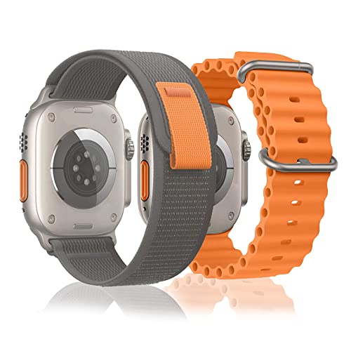 2 Pack Ultra Band Contains Ocean and Trail Loop Compatible with Apple Watch Band Ultra 49mm 45mm 44mm 42mm Men Women,iWatch Ultra Band for Series 8 7 6 5 4 3 2 1 SE. (49mm 45mm 44mm 42mm, Black+Orange)