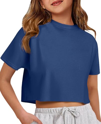 Image of ZDC Girls Athletic Oversized Crop Tops Kids Drop Shoulder Short Sleeve T Shirts Workout Tees