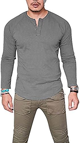Henley Shirts for Men T Long Sleeve Slim Fit Plain Color V-Neck with Button Tops