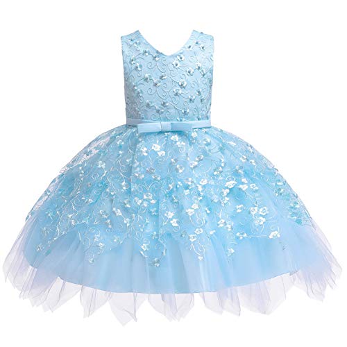 COMISARA Toddler Baby Girls Infant Kids Birthday Prom Pageant Wedding Bridesmaid Party Performance Fancy Formal Princess Ball Gown Flower Girl Dress Size 3T (Blue 110)