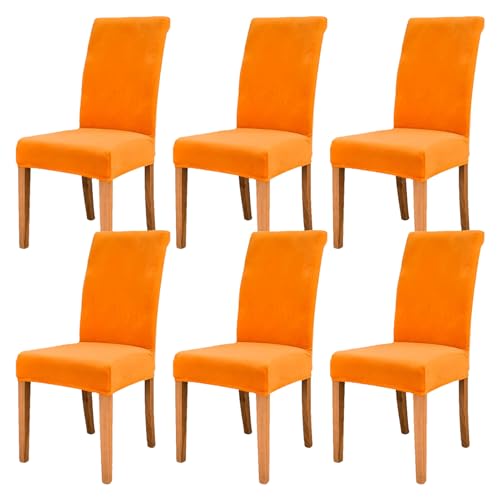 Fundas elásticas de terciopelo para sillas de comedor, fundas para cocina, banquete, hotel y decoración del hogar, paquete de 6 unidades, tela naranja elegante de fácil ajuste