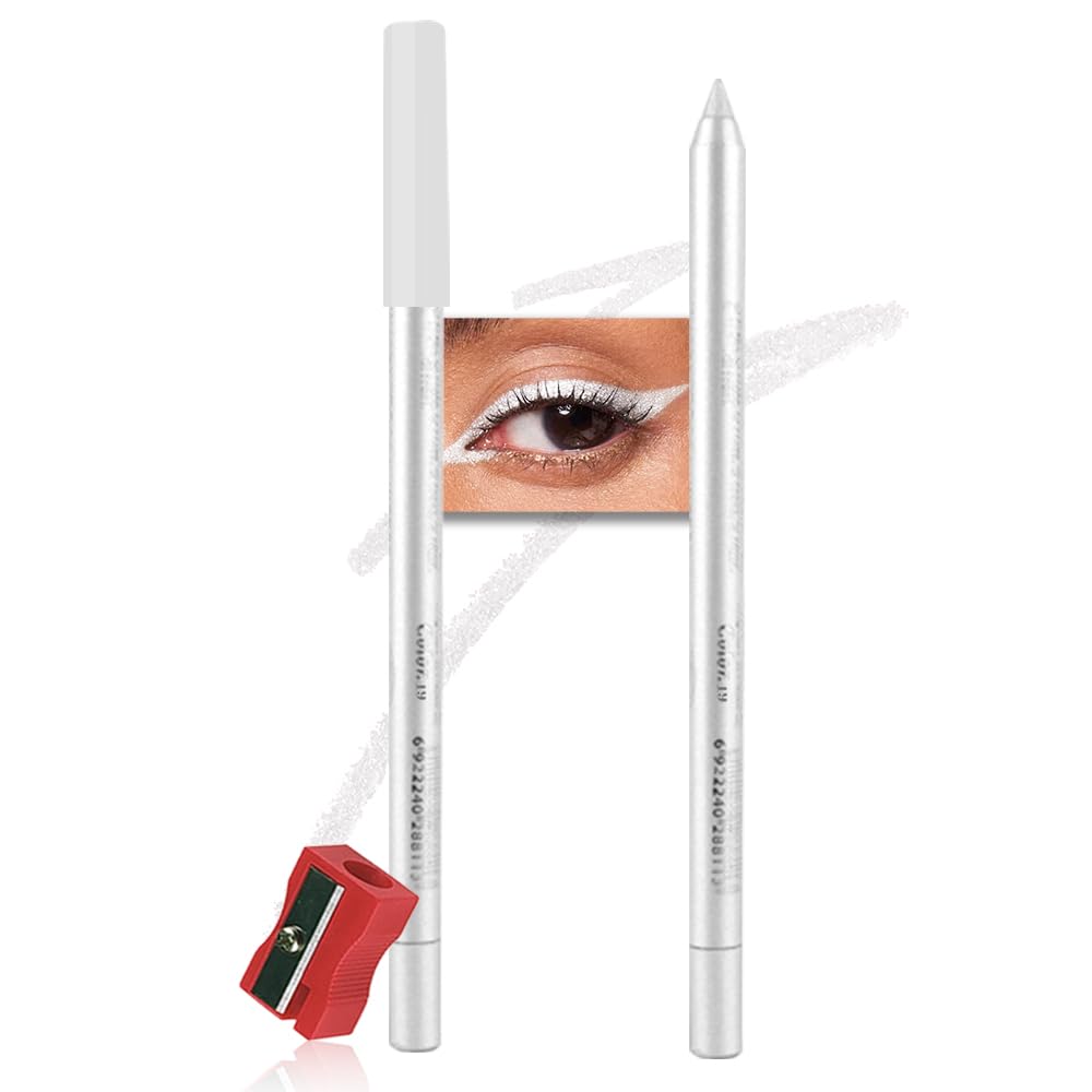 evpct Pearl White Glitter Eyeliner Pencil for Eyes, Pearl White Metallic Shimmer Eye Liner Pencil Makeup Waterproof Smudge Proof, Colored Gel