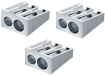 Staedtler Double Hole Quality Aluminium Pencil Sharpener X 3