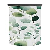 Cgiub Green Leaves - Tarro hermético para alimentos, 900 ml, acero inoxidable, recipiente de almacenamiento de alimentos, recipiente de café con tapa para caramelos, café, frijoles, té, caramelos y