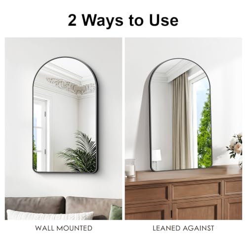 Image of BONEWEI Arched Wall Mirror,22x36 inch Black Arched Mirror Bathroom,Vanity Mirror for Over Sink Metal Frame,Tempered Glass Arch Mirrors for Bedroom,Entryway,Living Room,Home Decor Shatter-Proof