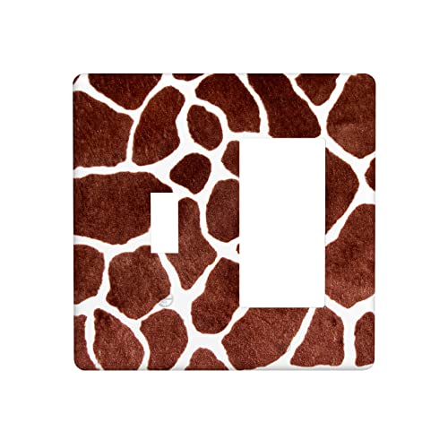 Giraffe 2 Gang Single Toggle Rocker Light Switch Cover, Fashion Wild Animals Fur Giraffe Skin Combination Wall Plate Decorative Electrical Switchplate Outlet Faceplate for Kitchen Home Art Decorate