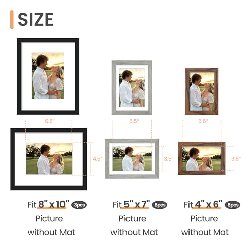 Image of upsimples Picture Frames set of 19, Including 8x10, 5x7, 4x6 Rustic Frame | Black Brown Gray Multi Picture Frames Collage Wall Decor , Gallery Wall Frame Set, Gift For Christmas, Mothers' day, Wedding