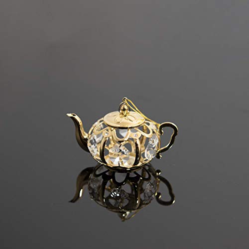 Mascot 24K Gold Plated Teapot Ornament Sun Catcher With Mixed Color Swarovski Crystal - Romantic Gift For Birthday, Anniversary, Wedding, Christmas Ornament Or Home Decorations #TOP5