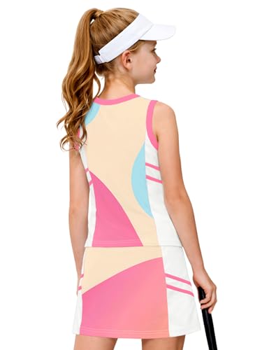 Image of AOBUTE Girls Tennis Golf Outfit Tank Top and Skirt with Shorts Set 4-12 Years