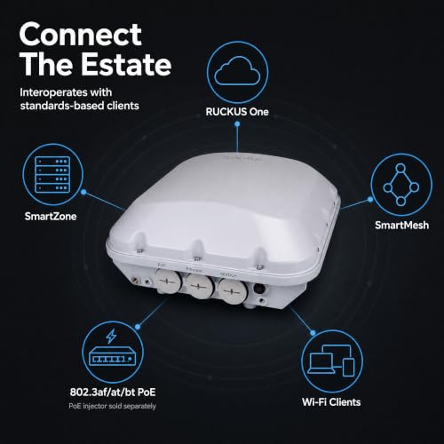 Image of Ruckus T670 Outdoor Tri-Band Wi-Fi 7 Access Point 901-T670-US51, 5Gbps 5GbE PoE++, IP67 Rugged, 2x2 MU-MIMO BeamFlex+, Dual Ethernet, WPA3, ACE 3 Year Warranty (Hardware Only)