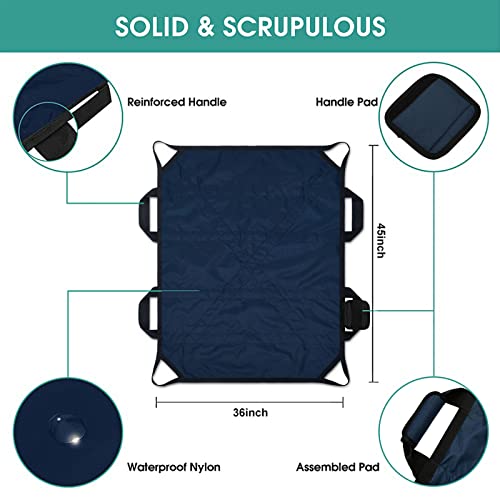 Bed Positioning Pad With Reinforced Handles, 45" X 36" Multipurpose Waterproof Transfer Sheet For Turning, Lifting & Sliding, Reusable Washable Patient Positioning Sheet For Bedridden, Caregiver, Dark #TOP2