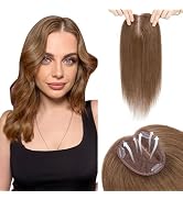 Hairro 100% Human Hair Topper without Bangs Middle Part/Side Part, Real Clip in Hair Hairpieces f...