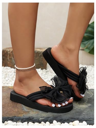 GORGLITTER Women's Bow Flip Flops Beach Flats Sandals 2025 Round Open Toe Slide Shoes4