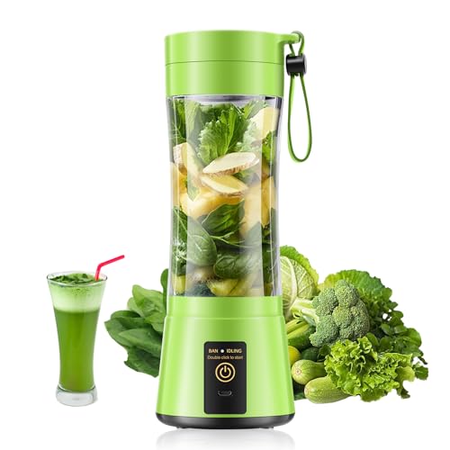 Cordless Portable Personal Size Blender - USB Rechargeable Blender for Smoothies and Shakes, 6 Blades with 380Ml BPA Free Juice Cup, Freshly Squeezed for Picnic/Sprots