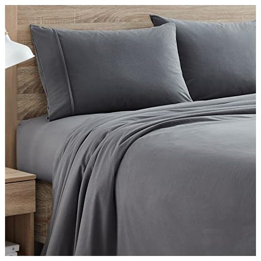 Flannel Sheets Warm and Cozy Deep Pocket Breathable All Season Bedding Set with Fitted, Flat and Pillowcases, Queen, Gray