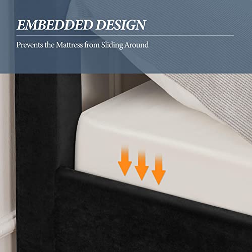 Yaheetech Queen Size Upholstered Bed Frame With Headboard And 2 Usb Charging Stations/Ports For Type A & Type C, Velvet Platform Bed Frame With Mattress Foundation And Wood Slat Support, Black #TOP7