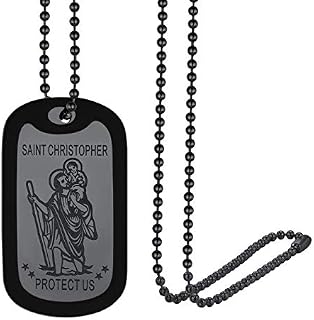 ChainsPro Saint Christopher Protect Us Pendant Necklace,22''+2'' Box Chain 4mm,Silver/Gold/Black Stainless Steel OVA/Medal/Octogon Travellers Protection Patron Saint Pendant for Men Women Boy