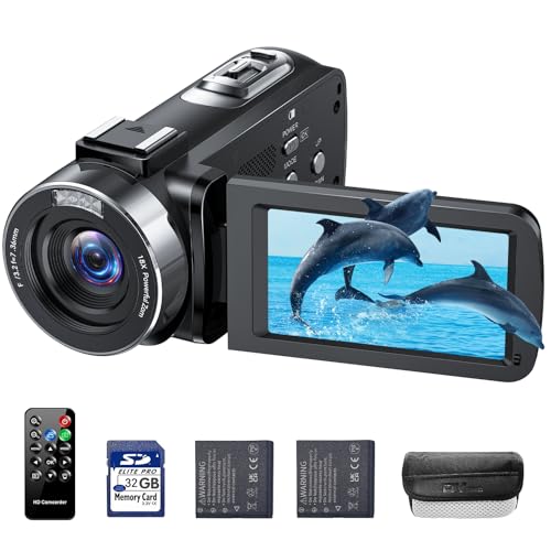 Video Camera Camcorder 4K 42MP 18X Digital Zoom Vlogging Camera YouTube Podcast Camera, 3.0″ 270° Rotating Screen Digital Camera Recorder with 32GB SD Card, LED Fill Light, Batteries, Remote