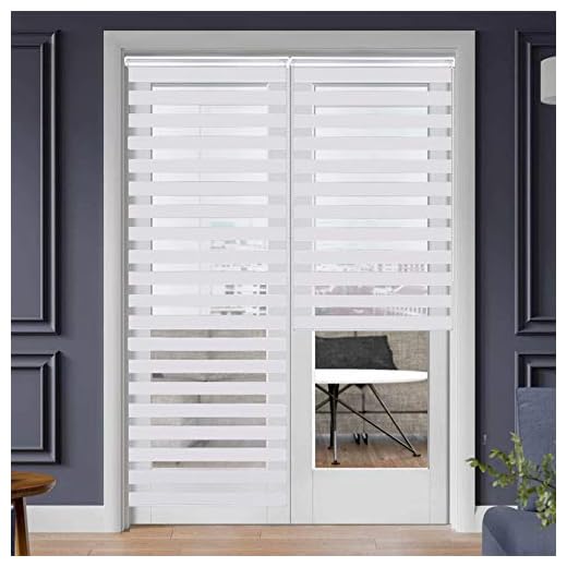 SEEYE Zebra Blinds for Windows - French Door Blinds Roller Dual Shades Light Control Window Treatments Horizontal Day and Night Sheer, 23.6" W x 90" H, White