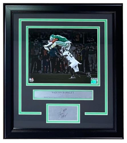 Saquon Barkley Framed 8x10 Eagles Hurdle Auto Photo