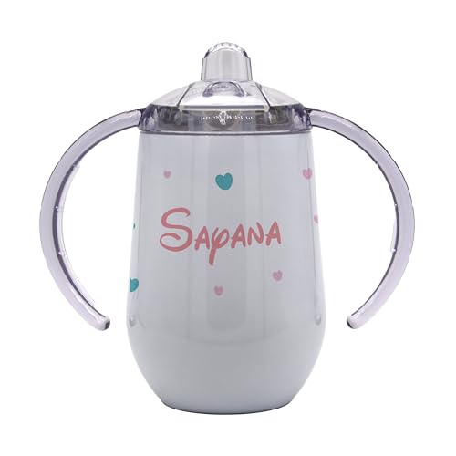 Marquage Unique Gobelet d'Apprentissage pour Bébé avec Anses, Tasse Isotherme Personnalisable, Motif Éléphant et coeurs - Gourde isotherme personnalisée au Prénom